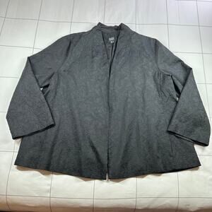 Eileen Fisher Jacket Womens Large Black Silk Embroidered Open Front Jacquard